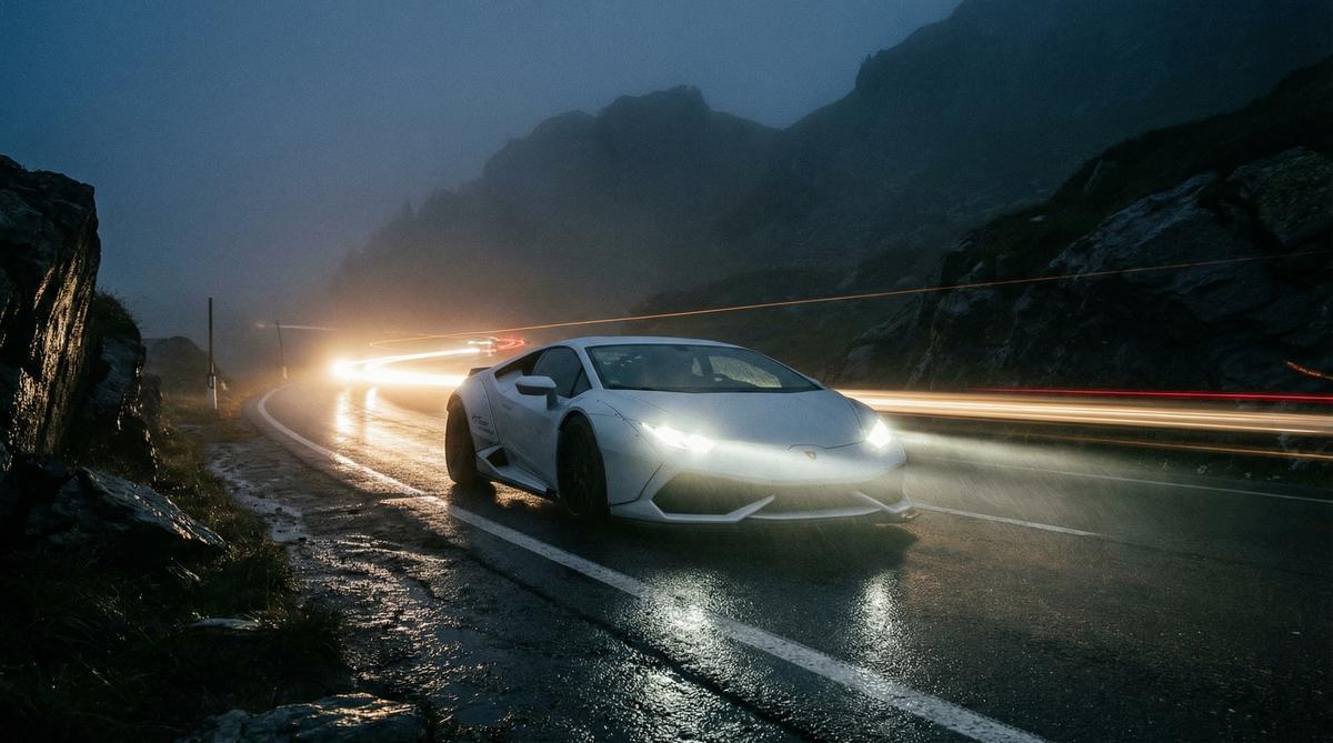 媚黑汽车改装视频-夜间山路宽体跑车实拍